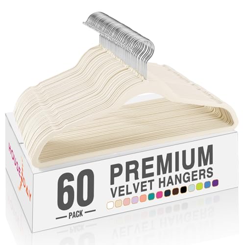 HOUSE DAY Ivory Velvet Hangers 60 Pack, Premium Non Slip Clothes Hanger