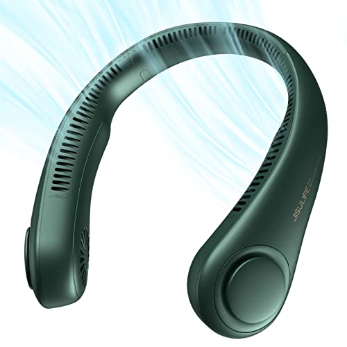 JISULIFE Portable Neck Fan, Hands Free Bladeless Fan, 5 Speeds, 4000 mAh Battery Operated Wearable Personal Fan, Twistable, Rechargeable Travel Essentials, Gifts for Women Men-Dark Green