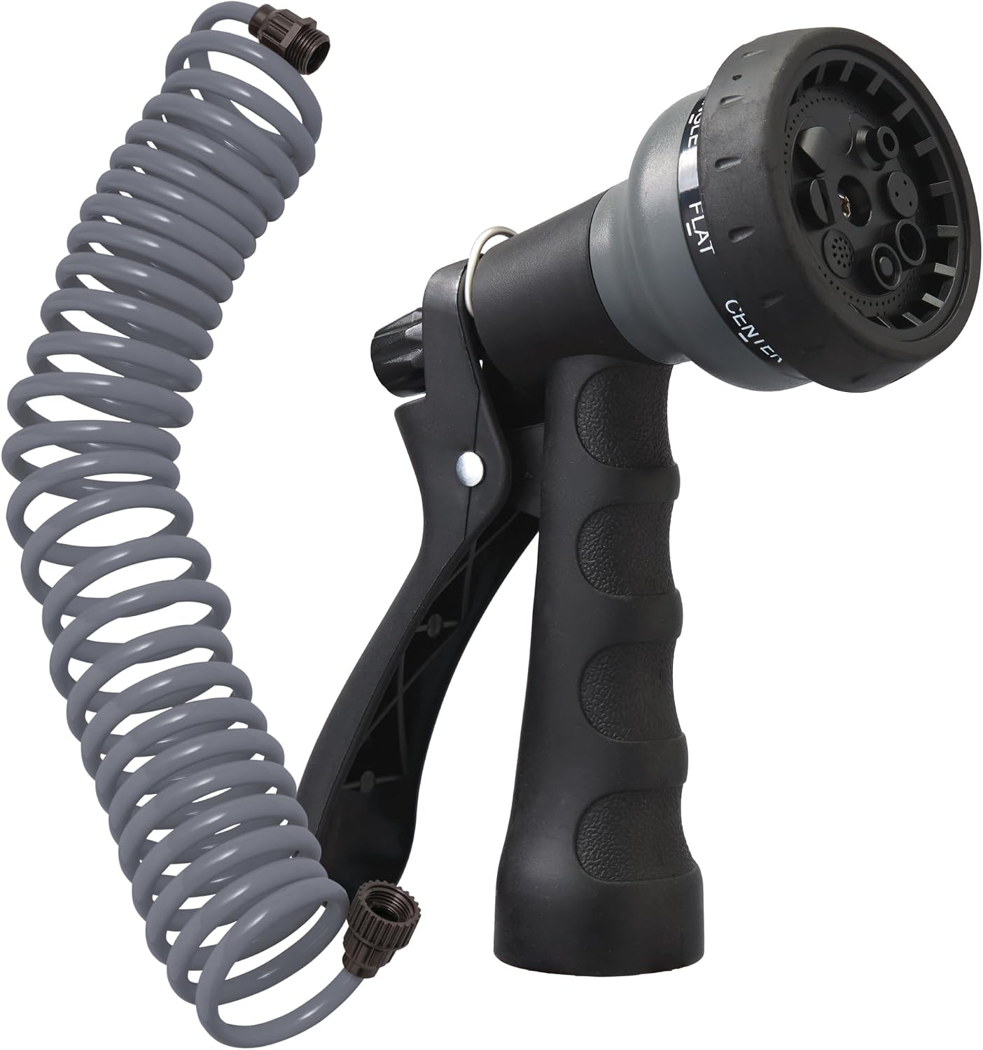 Orbit Coil Garden Hose, 25 ft, with 8-Pattern Nozzle, Gray - 26382